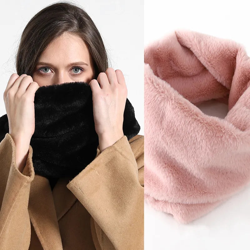 Unisex Plush Ring Fur Neck Scarf, Monocromático, Quente, Grosso, Ao ar livre, Caminhadas, Ciclismo, Snood, Mulheres, Crianças, Moda, Inverno