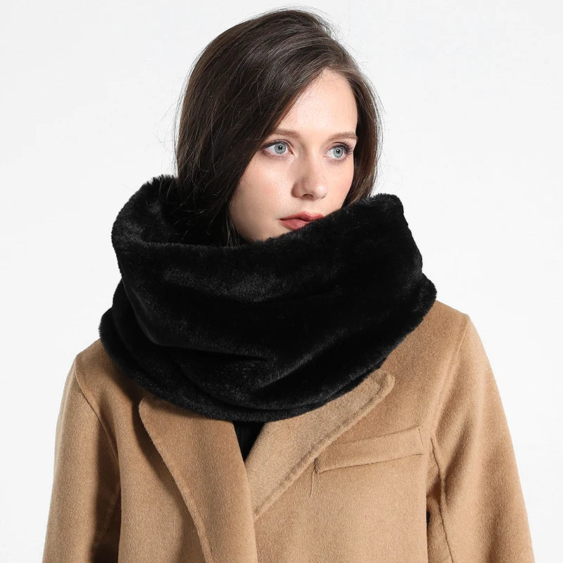 Unisex Plush Ring Fur Neck Scarf, Monocromático, Quente, Grosso, Ao ar livre, Caminhadas, Ciclismo, Snood, Mulheres, Crianças, Moda, Inverno