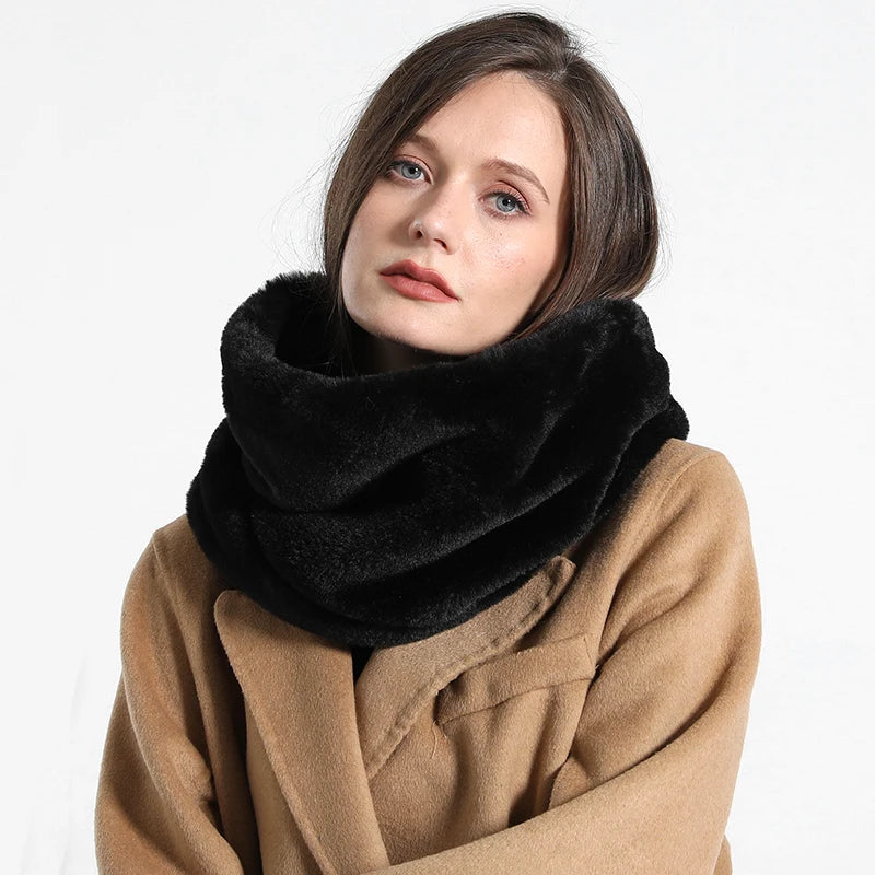 Unisex Plush Ring Fur Neck Scarf, Monocromático, Quente, Grosso, Ao ar livre, Caminhadas, Ciclismo, Snood, Mulheres, Crianças, Moda, Inverno