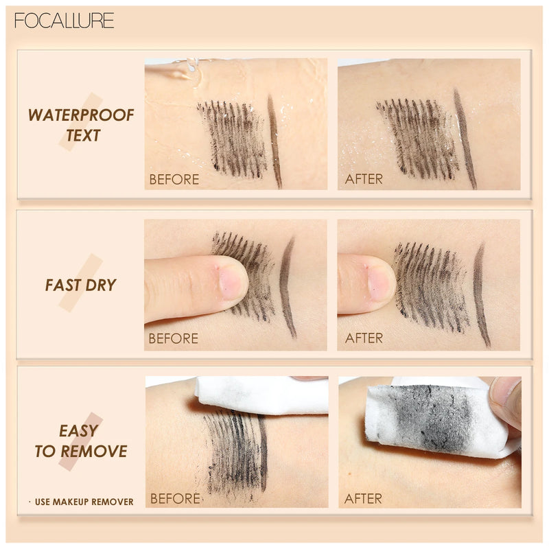 FOCALLURE À Prova D' Água 2 Em 1 Preto Rímel Delineador Fibra 3D Natural Potenciador de Crescimento de Cílios Alongamento Mais Grosso Eye Lash Primer