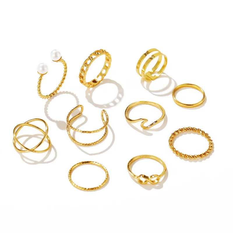 Punk Gold Color Chain Rings Set para Mulheres, Dedo Irregular, Anéis Finos, Joias Femininas, Presente de Festa, Moda Feminina, 2021, 10 peças