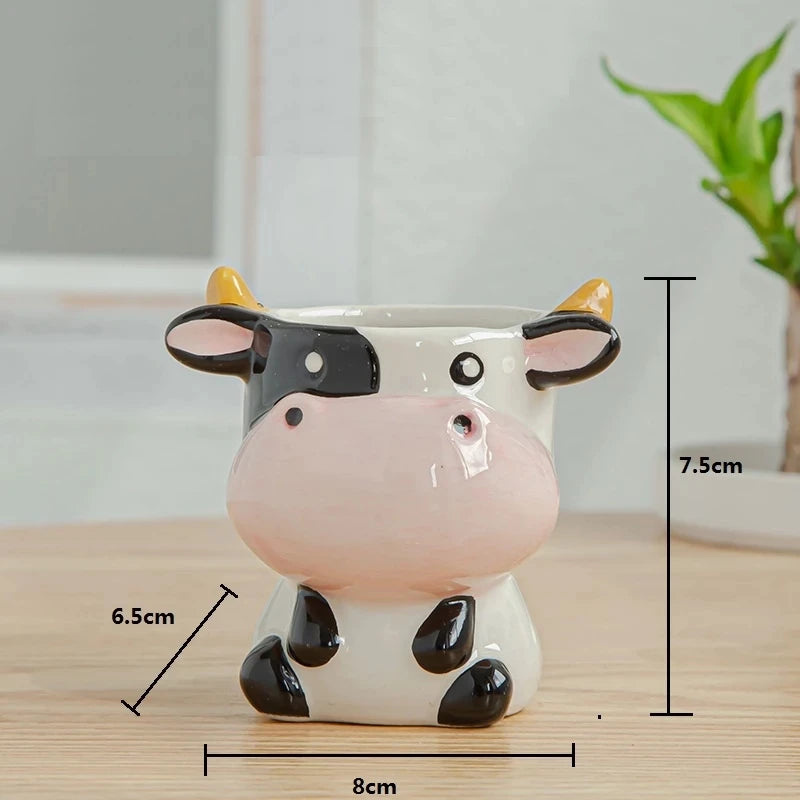 Nordic Ceramic Animal Flower Pot, Cartoon Zebra Sheep Cow Head Mini Pot, Suculentas Plantas Bonsai Potes, Decoração para casa, Novo Estilo