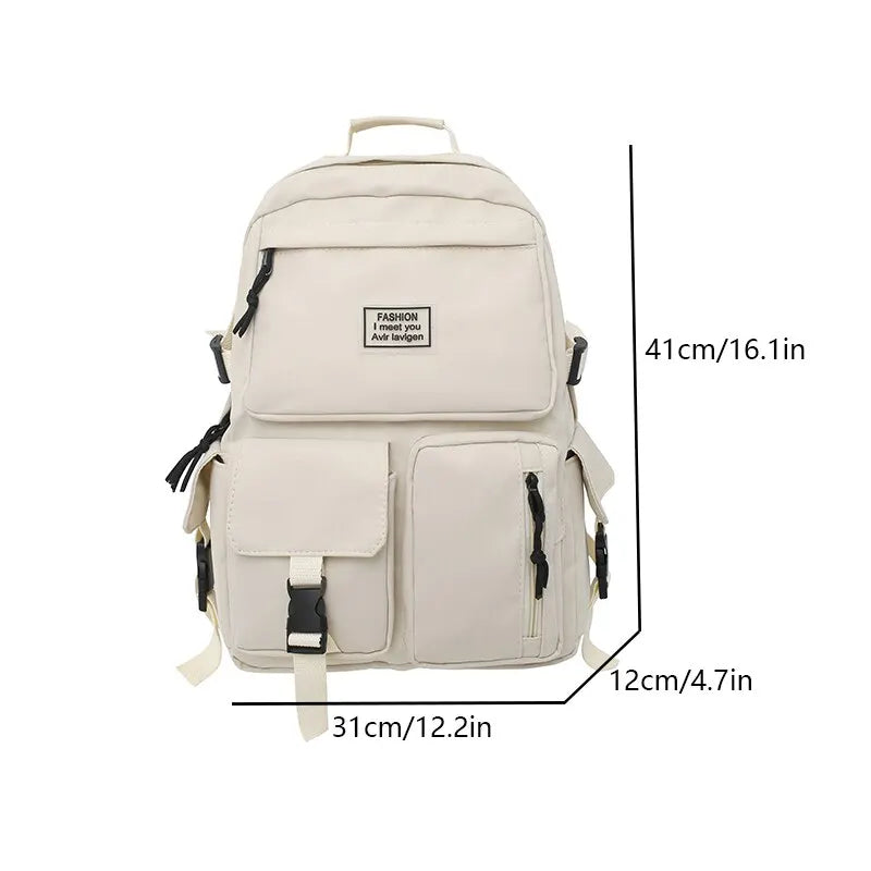 Mochila de nylon de grande capacidade para homens e mulheres, mochila de computador com bolso múltiplo, fivela de inserção simples, universal, carga