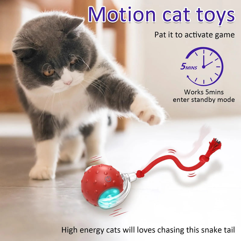 Cat Rolling Ball com Sensor de Movimento, Brinquedos Interativos, Mascote Aleatório, Teaser do Gatinho, Cauda Longa, Bolas Perseguidoras de Pássaros, Novo