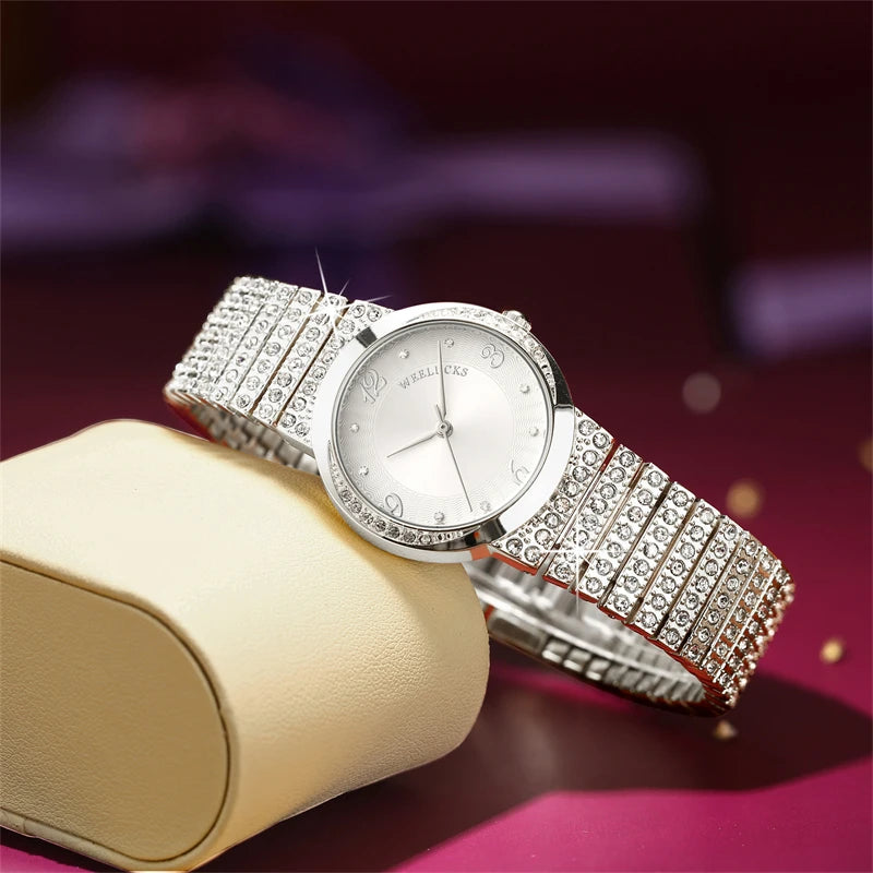 Weelucks k1001 relógio de quartzo de luxo feminino relógios de diamante completo banda 3atm à prova delegant água moda elegante esportes feminino relógio de pulso watch