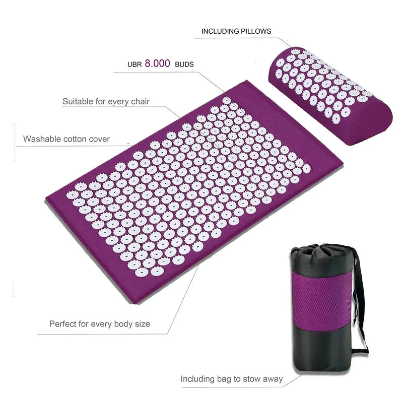 Yoga Massagem Mat Acupressure Aliviar Stress Almofada Traseira Massagem Yoga Mat Back Pain Relief Agulha Pad Com Travesseiro