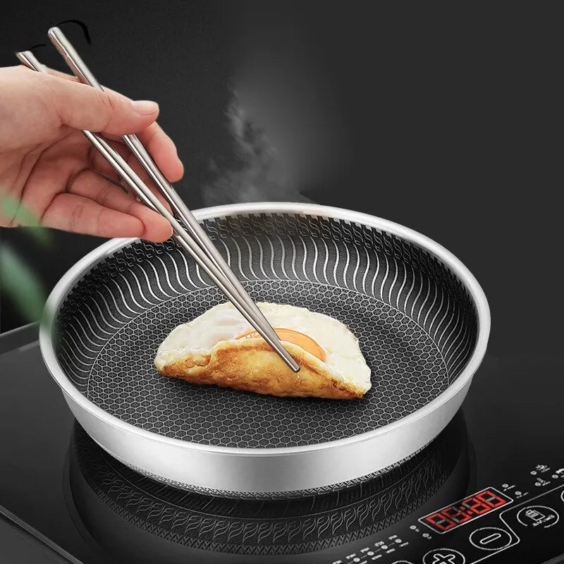 Tri-Ply Aço Inoxidável Frigideira, Corpo Inteiro, 316 Aço Inoxidável Wok, Double-Sided Honeycomb Skillet, Adequado para Todos Fogão