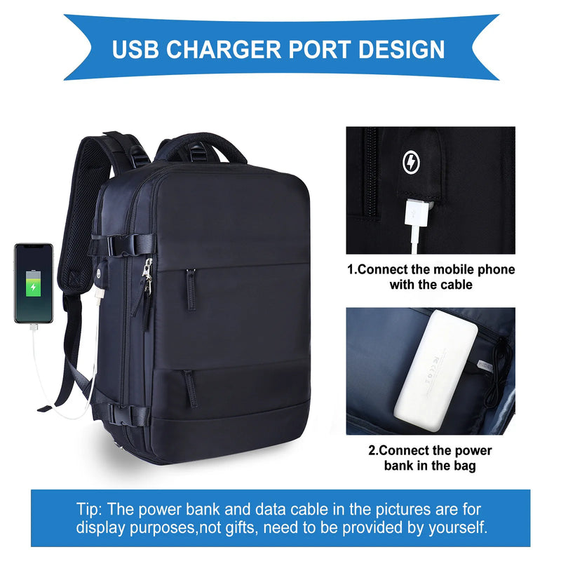 Mochila de Viagem Impermeável de Grande Capacidade para Mulheres, Cabine, Divisória Molhada e Seca, Mala, Mochila Laptop com USB, 40x20x30