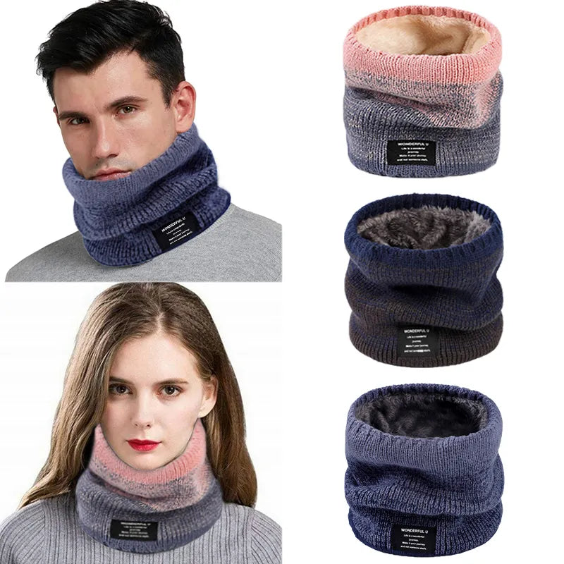 Inverno das mulheres de malha gradiente cabeça cachecol pescoço cachecol máscara de esqui unisex pelúcia engrossar quente cachecol feminino lã à prova de vento cachecol