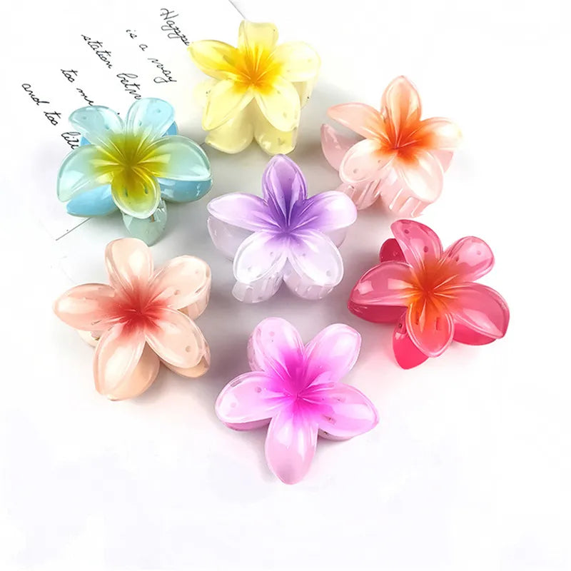 Grampos de cabelo para mulheres e crianças, clipe flor, havaiano, plumeria, praia, presilhas, presilhas, colorido, artificial, peça