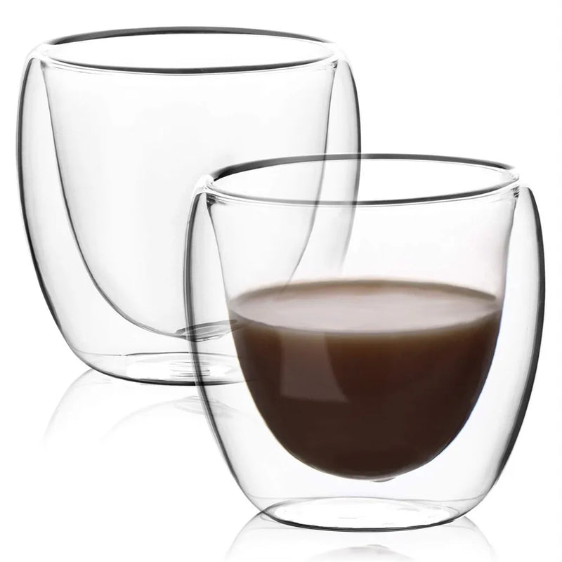 Clear Double Wall Glass Set, Canecas de café, Copos Camada Isolada, Adequado para Bar, Chá, Leite, Suco, Água, Espresso Shot, 5 Tamanhos, 6 Pack