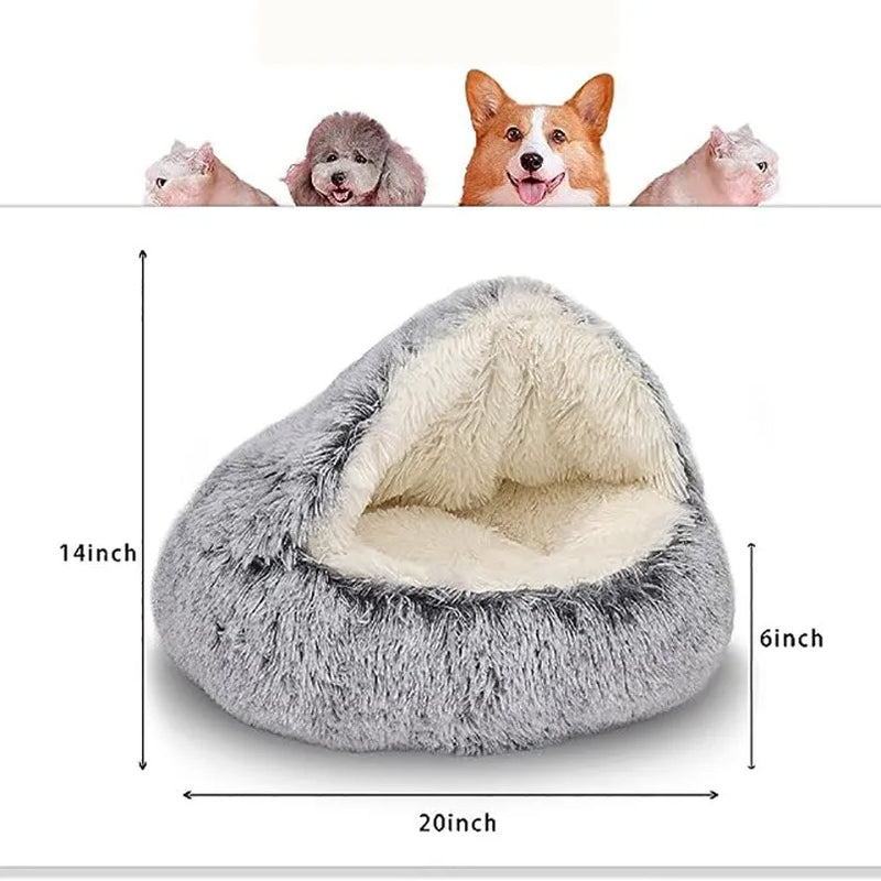 Soft Plush Pet Bed com tampa redonda Cat Bed Pet Colchão Quente Cat Dog 2 em 1 Sleeping Nest Cave para cães pequenos