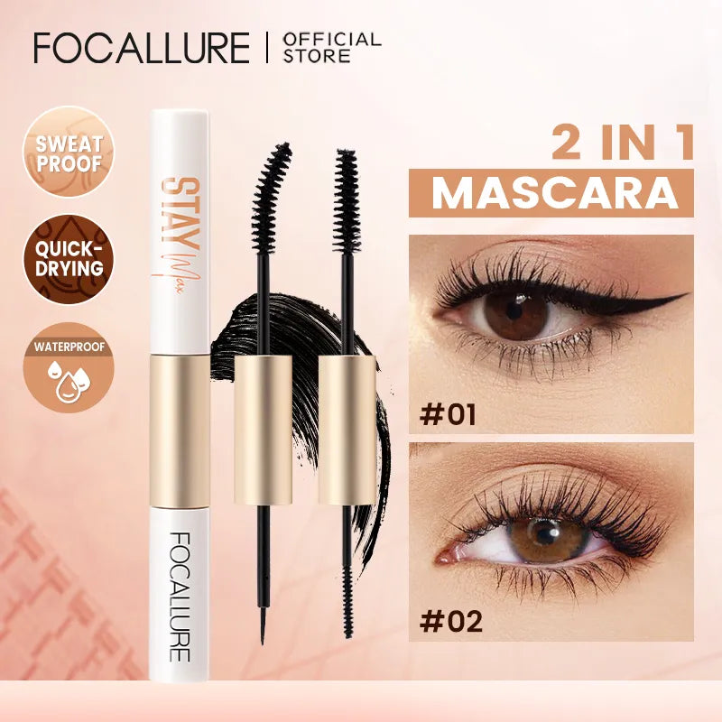 FOCALLURE À Prova D' Água 2 Em 1 Preto Rímel Delineador Fibra 3D Natural Potenciador de Crescimento de Cílios Alongamento Mais Grosso Eye Lash Primer