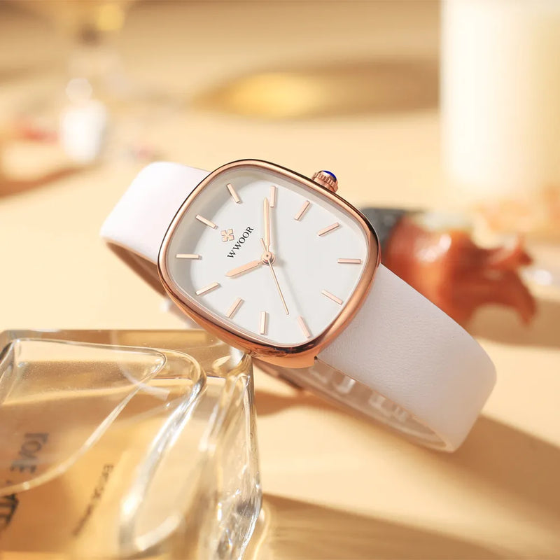 WWOOR 2023 Mulheres Relógio Moda Couro Quartzo Pulseira Relógio Top Marca De Luxo À Prova D' Água Senhoras Relógio De Pulso Montre Femme Feminino