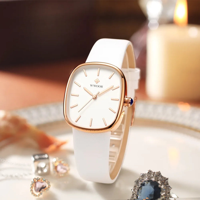 WWOOR 2023 Mulheres Relógio Moda Couro Quartzo Pulseira Relógio Top Marca De Luxo À Prova D' Água Senhoras Relógio De Pulso Montre Femme Feminino