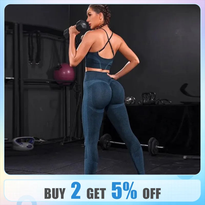 Seamless High Waist Leggings Treino para Mulheres, Yoga Set, Workout Sportswear, Roupa de ginástica, Fatos Esportivos Fitness, 2 pcs