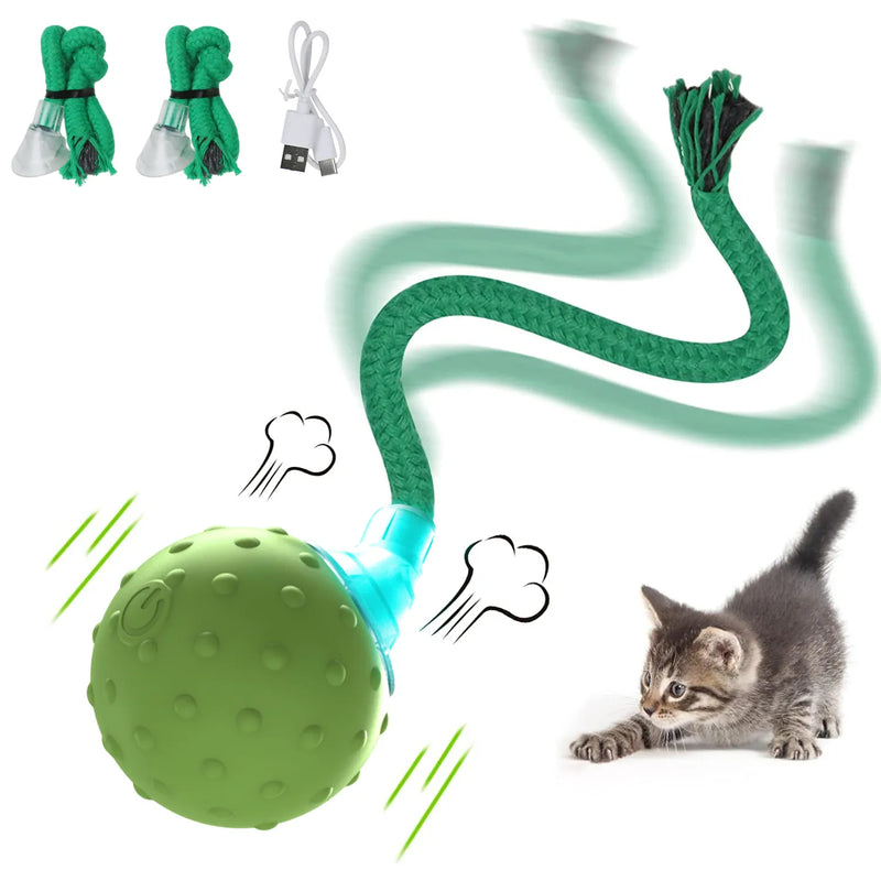 Novo gato rolando bola brinquedo interativo movimento ativado automático movendo bola brinquedo com cauda longa Teaser simulação pássaro som