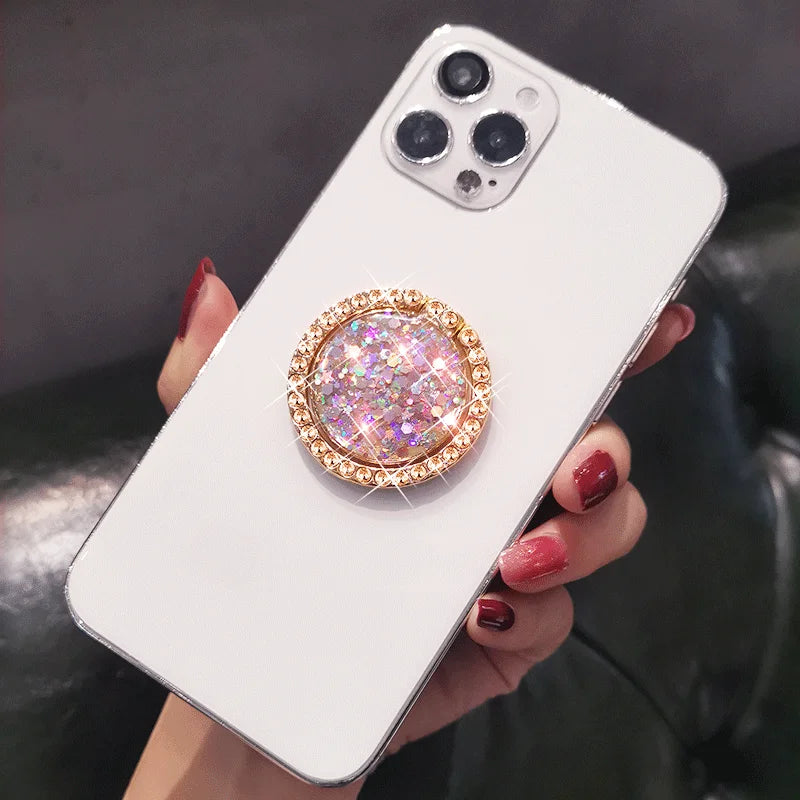 Bling glitter sequin dedo anel titular para iphone x 8 7 11 12 pro redmi samsung mesa de telefone redondo suporte rotação