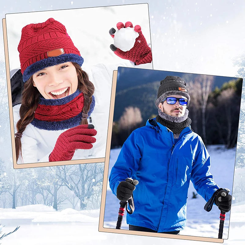 Conjunto de chapéu de lã grossa para homens e mulheres, lenço no pescoço, balaclava, máscara, gorro, inverno, 2022