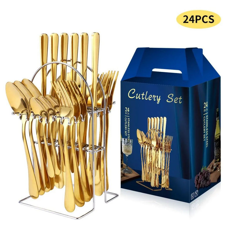 24 pcs/Set Aço inoxidável Talheres Set com Holder & Gift Box-Perfeito Talheres Set para qualquer ocasião!