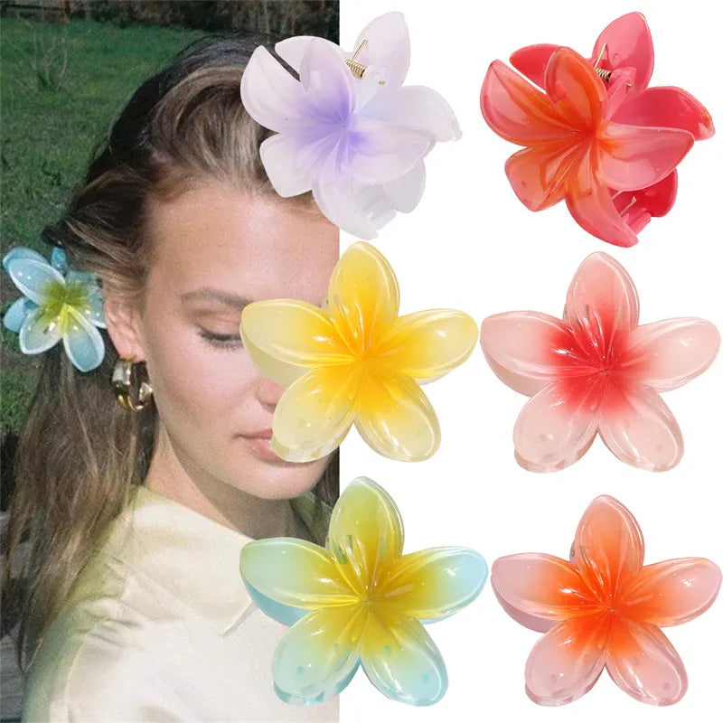 Grampos de cabelo para mulheres e crianças, clipe flor, havaiano, plumeria, praia, presilhas, presilhas, colorido, artificial, peça