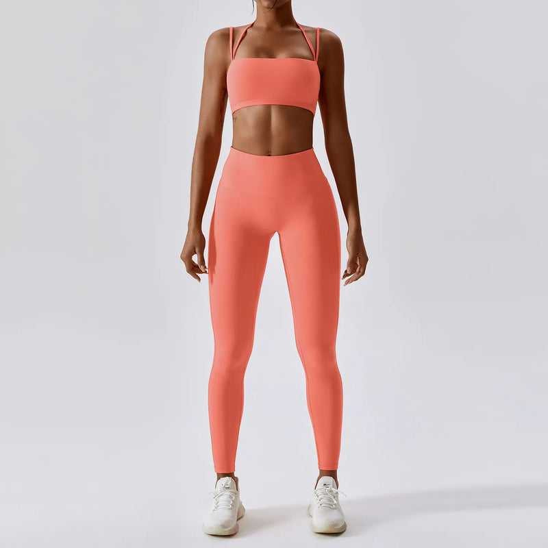 Yoga roupas conjuntos para mulheres, desgaste atlético, leggings de cintura alta e top, sem costura, ginásio treino, fitness, treino