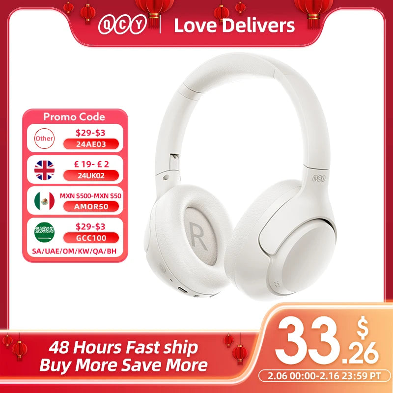 [R$150-R$15 Promo Code:BRCA15]QCY-H3 ANC Auscultadores sem fios, Bluetooth 5.4, Hi-Res Audio, Over Ear Headset, híbrido Active Cancelamento de Ruído, Auscultadores, 60H, 43dB