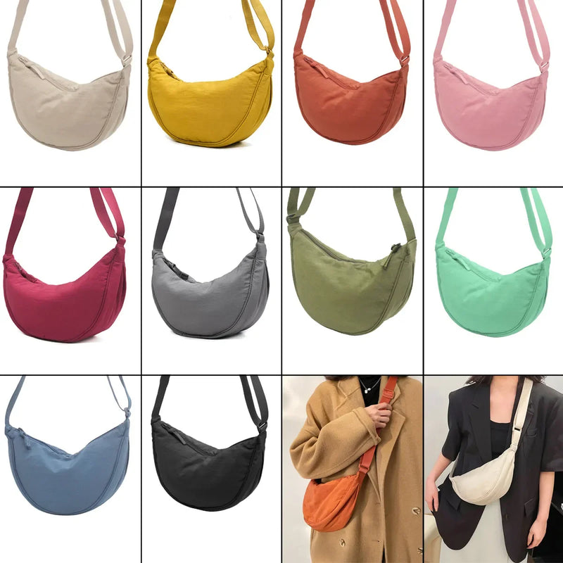 Nylon Hobos Bolsa de Ombro no Peito para Mulheres, Grande Capacidade, Viagem Crossbody, Meia Lua, Cinto Messenger Bags, Atacado