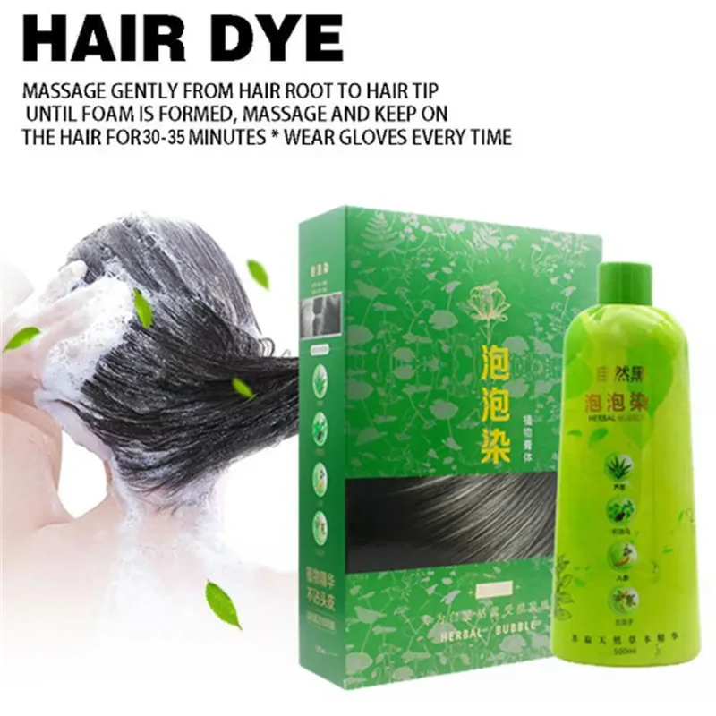 Brimless 3 em 1 tintura de cabelo coloração shampoo preto marrom planta bolha tintura de cabelo nutre tintura de cabelo cinza de longa duração preguiçoso sham 500ml