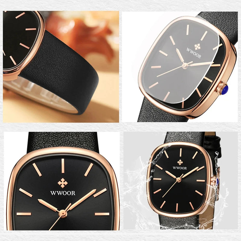 WWOOR 2023 Mulheres Relógio Moda Couro Quartzo Pulseira Relógio Top Marca De Luxo À Prova D' Água Senhoras Relógio De Pulso Montre Femme Feminino