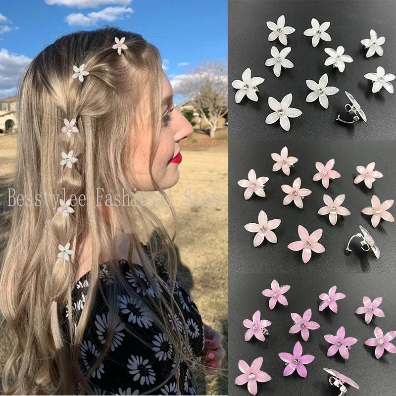 Pérola tecelagem pequenos hairclips para meninas, bonito headwear flor, simples snap clip, água diamante cabelo clipes, acessórios para mulheres, 10pcs