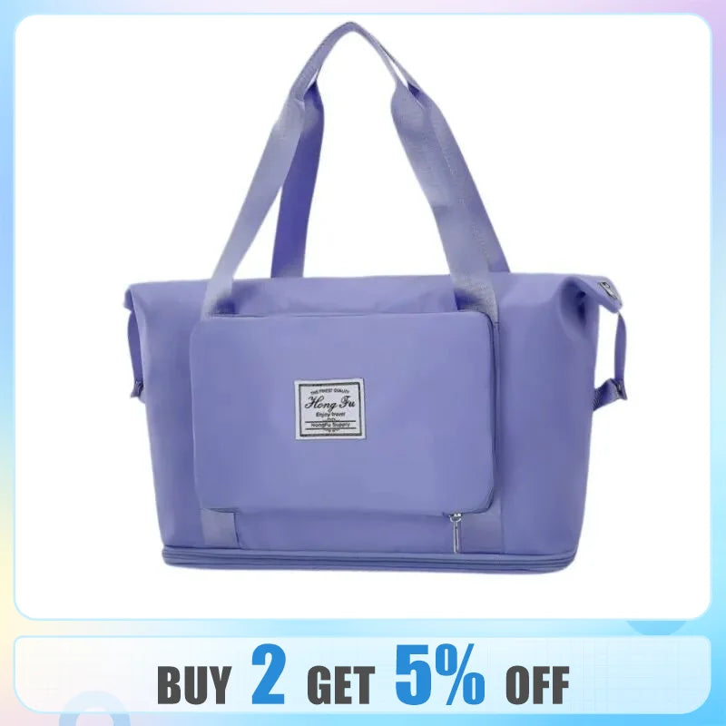 Grande Capacidade Foldable Duffel Viagem para a Mulher, Bagagem portátil, armazenamento de maternidade, Fitness Bag, bagagem de curta distância, tamanho médio