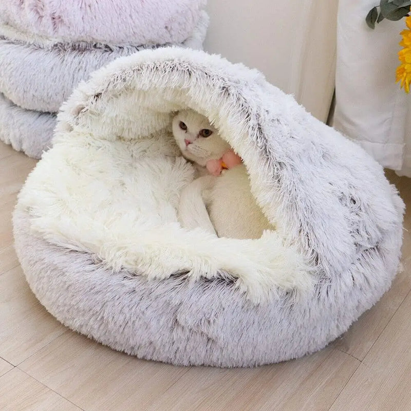 Soft Plush Pet Bed com tampa redonda Cat Bed Pet Colchão Quente Cat Dog 2 em 1 Sleeping Nest Cave para cães pequenos