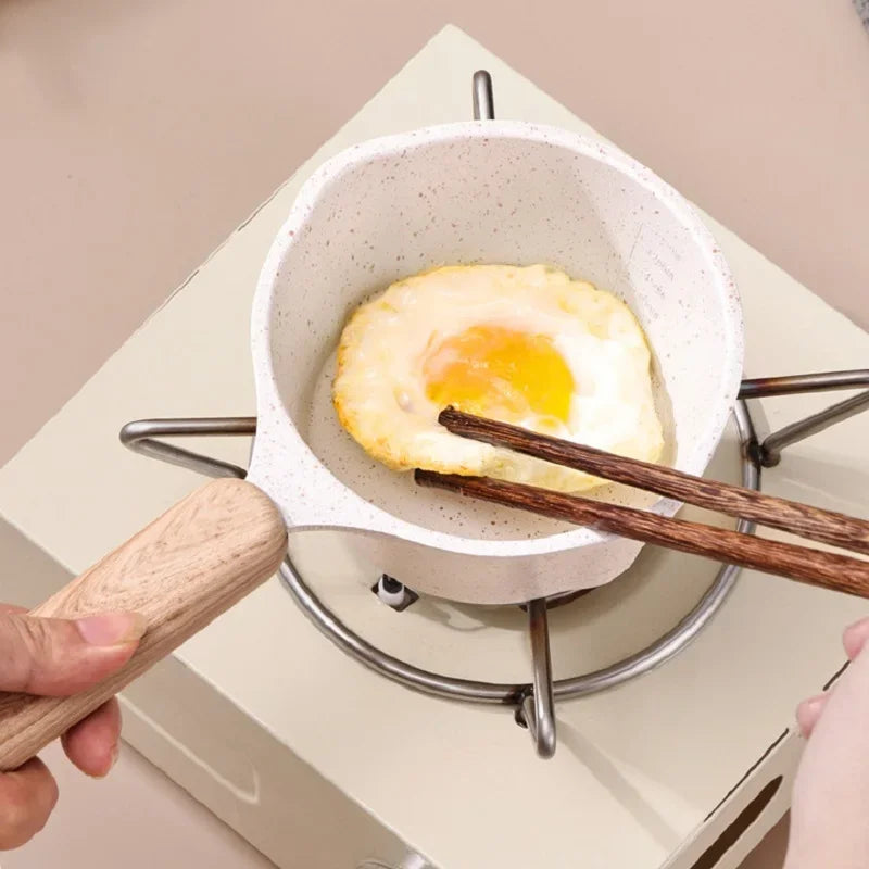 Frigideira antiaderente para cozinha, Panela pequena com alça de madeira, panela de leite, salpicos de óleo, aquecedor de manteiga, fogão de legumes