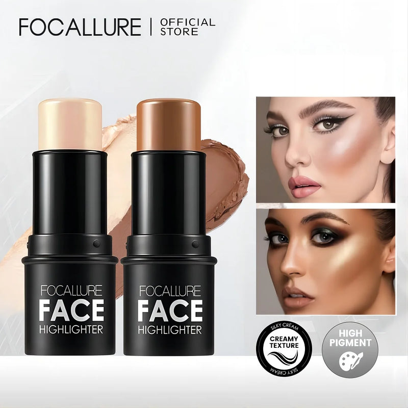 FOCALLURE À Prova D 'Água Shimmer Rosto Bronzer Highlighters Glitter Corrector Contorno Iluminador Vara Cremoso Blush Maquiagem Cosméticos