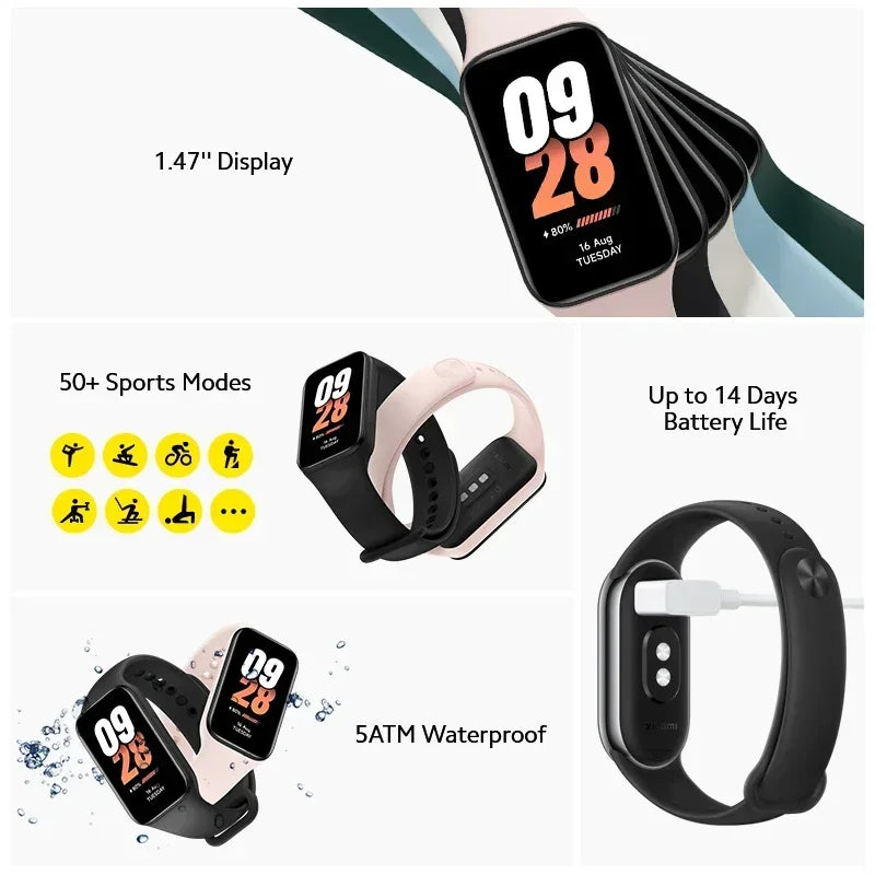 [Estreia mundial] Xiaomi Smart Band 8 active Versão Global 1.47 ''Advanced Sleep Fitness Tracking 50 + Modos Esportivos 14 Dias Bateria