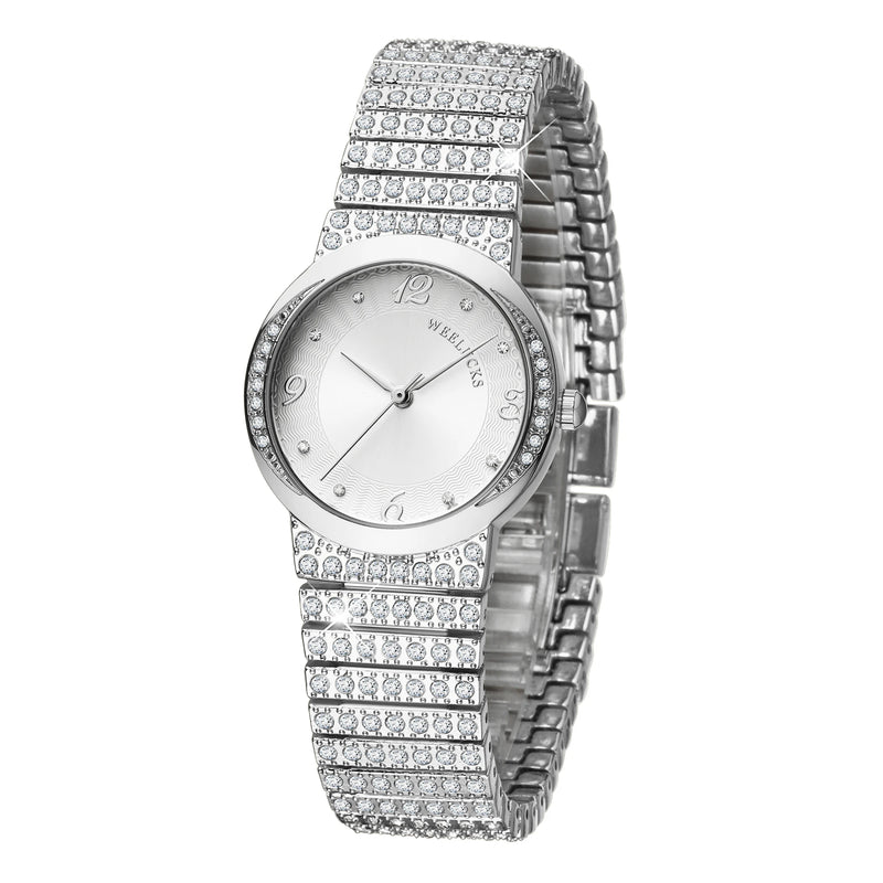 Weelucks k1001 relógio de quartzo de luxo feminino relógios de diamante completo banda 3atm à prova delegant água moda elegante esportes feminino relógio de pulso watch