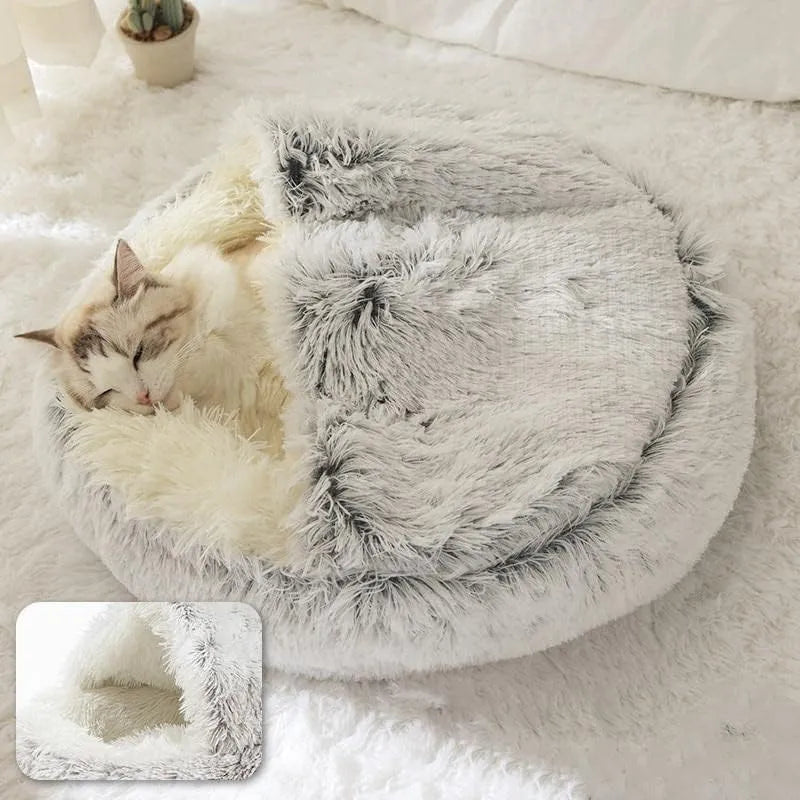 Soft Plush Pet Bed com tampa redonda Cat Bed Pet Colchão Quente Cat Dog 2 em 1 Sleeping Nest Cave para cães pequenos