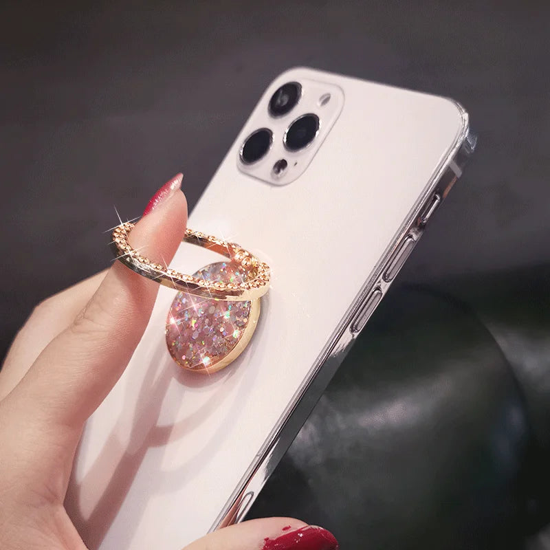 Bling glitter sequin dedo anel titular para iphone x 8 7 11 12 pro redmi samsung mesa de telefone redondo suporte rotação