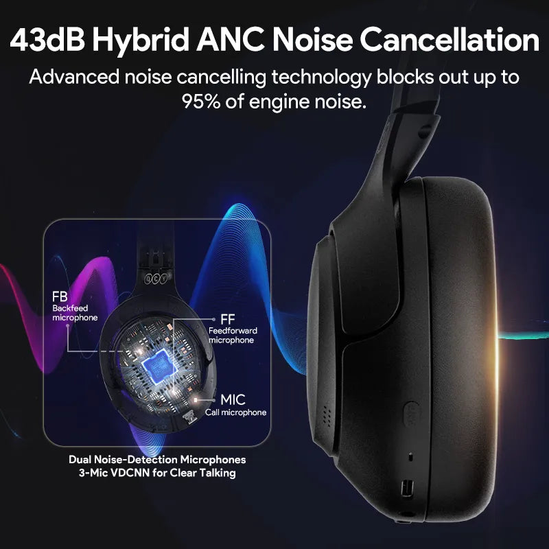 [R$150-R$15 Promo Code:BRCA15]QCY-H3 ANC Auscultadores sem fios, Bluetooth 5.4, Hi-Res Audio, Over Ear Headset, híbrido Active Cancelamento de Ruído, Auscultadores, 60H, 43dB