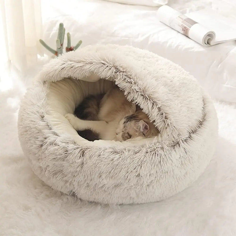 Soft Plush Pet Bed com tampa redonda Cat Bed Pet Colchão Quente Cat Dog 2 em 1 Sleeping Nest Cave para cães pequenos