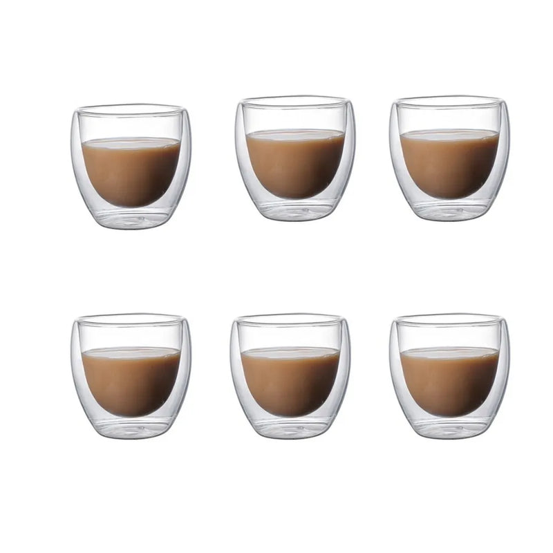 Clear Double Wall Glass Set, Canecas de café, Copos Camada Isolada, Adequado para Bar, Chá, Leite, Suco, Água, Espresso Shot, 5 Tamanhos, 6 Pack