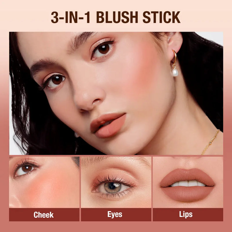 O.TWO.O Batom Blush Stick 3 em 1 para olhos bochechas e lábios matiz edificável à prova d'água leve creme multi stick maquiagem para mulheres