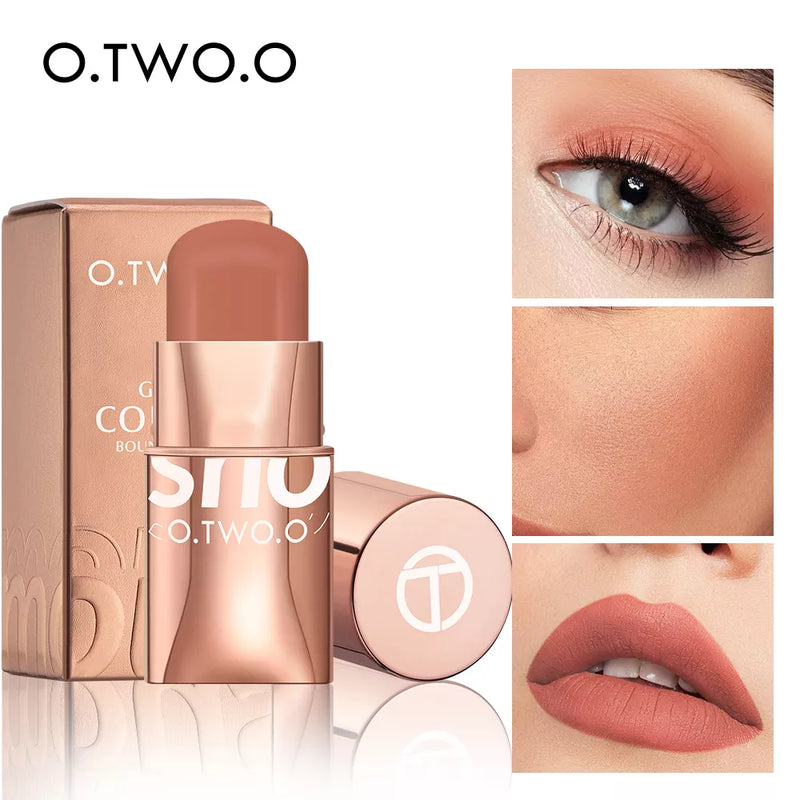 O.TWO.O Batom Blush Stick 3 em 1 para olhos bochechas e lábios matiz edificável à prova d'água leve creme multi stick maquiagem para mulheres