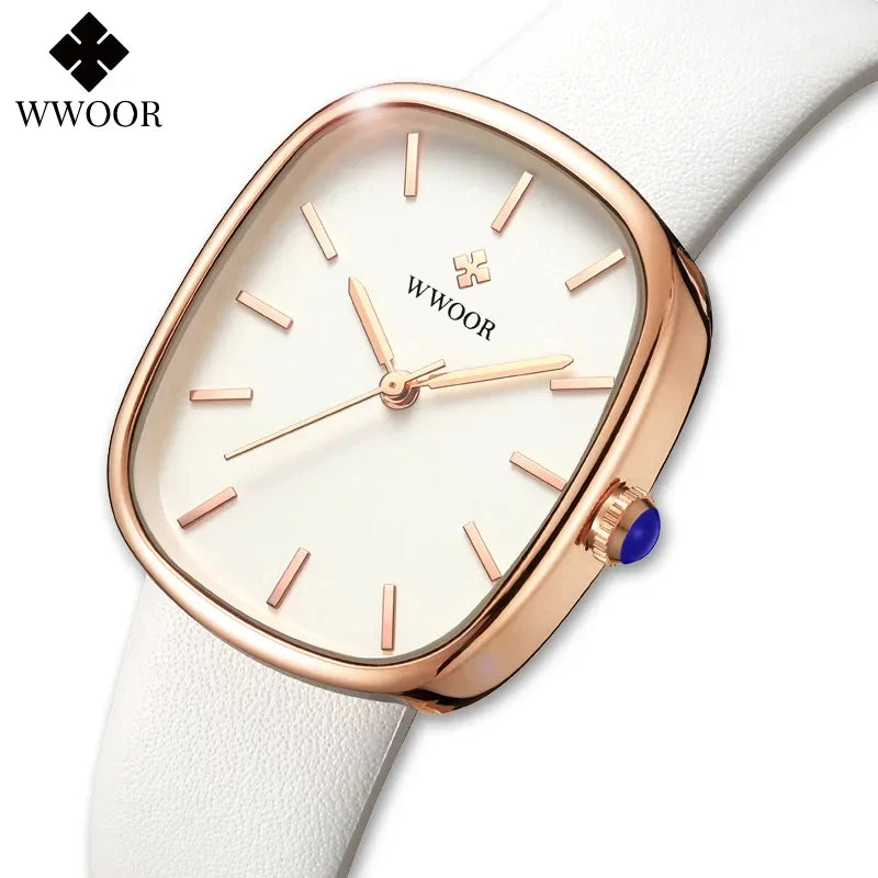 WWOOR 2023 Mulheres Relógio Moda Couro Quartzo Pulseira Relógio Top Marca De Luxo À Prova D' Água Senhoras Relógio De Pulso Montre Femme Feminino