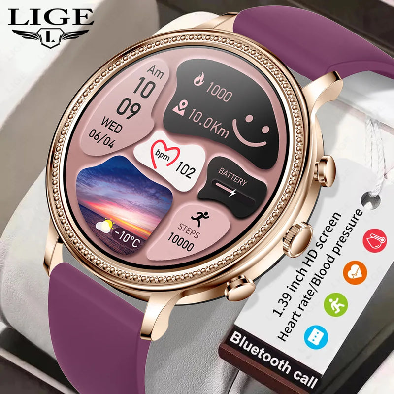 LIGE-Relógios inteligentes de luxo para mulheres, chamada bluetooth, telefone conectado, monitor de saúde, smartwatch esportivo, presente, 2023