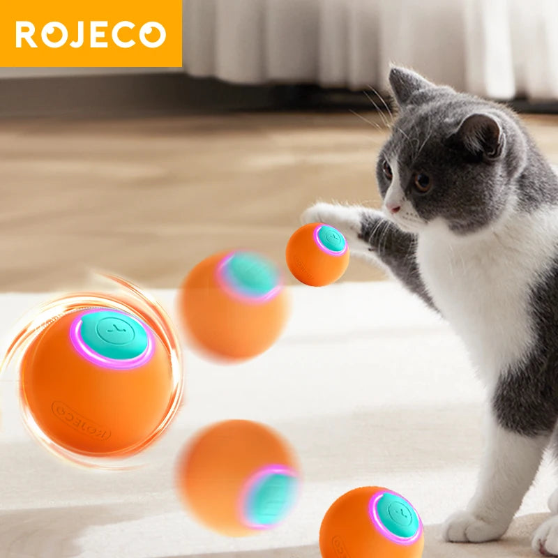 ROJECO-bola saltitante interativa inteligente para gato, bola rolante automática, treinamento, brinquedo elétrico auto-movente para cão, acessórios para animais de estimação