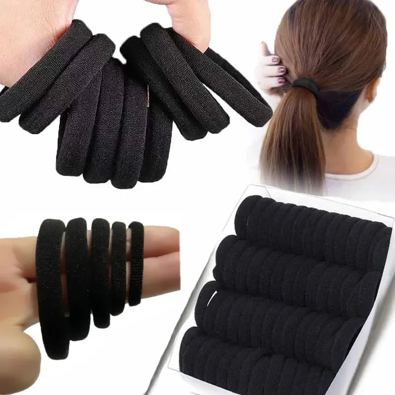 50 pçs pano preto faixas de cabelo para mulheres meninas hairband alta elástico de borracha laços de cabelo rabo de cavalo titular scrunchies acessórios