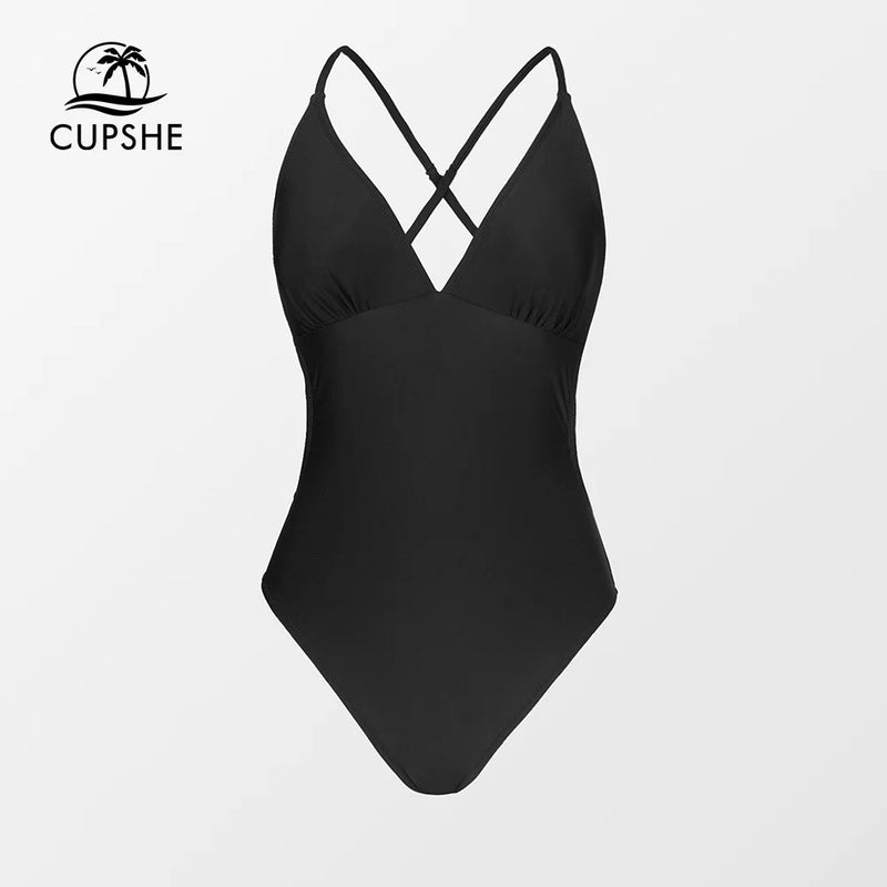 Cupshe-maiô de uma peça com recorte de volta para as mulheres sexy monokini, pescoço-v, roupas de praia, 2023