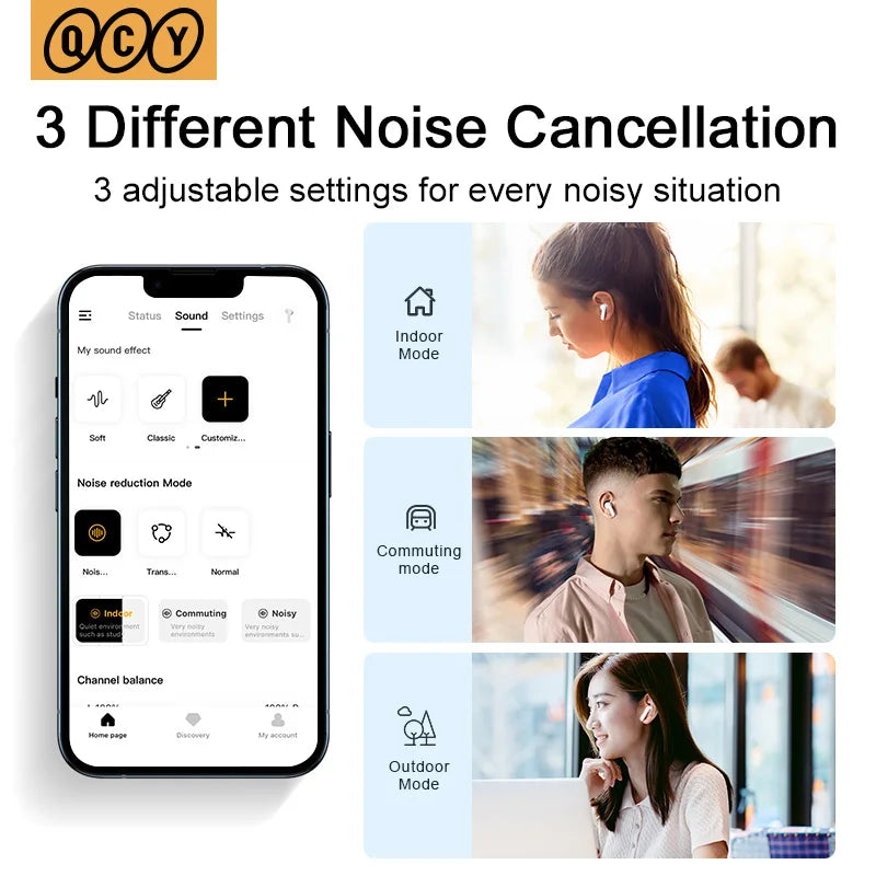 [R$150-R$15 Promo Code:BRCA15]QCY HT05 ANC fone de ouvido sem fio 40dB cancelamento de ruído Bluetooth 5.2 fone de ouvido 6 microfone ENC HD chamada TWS fones de ouvido modo de transparência